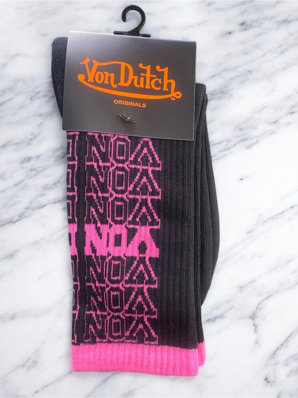 Von Dutch Black & Pink Logo Crew Socks